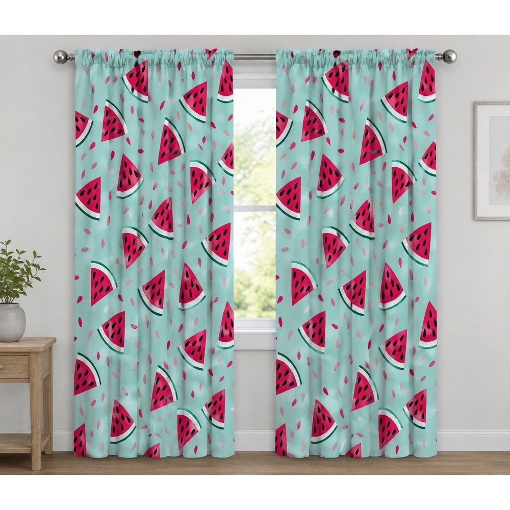 Ambesonne Watermelon Window Curtains 2-Panel Set Mint Green 56x63 Rod Pocket New